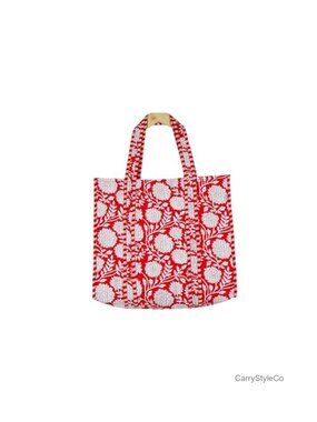 Quilted Cotton Reversible Tote Bag Hand Block Print Large Shoulder Bag